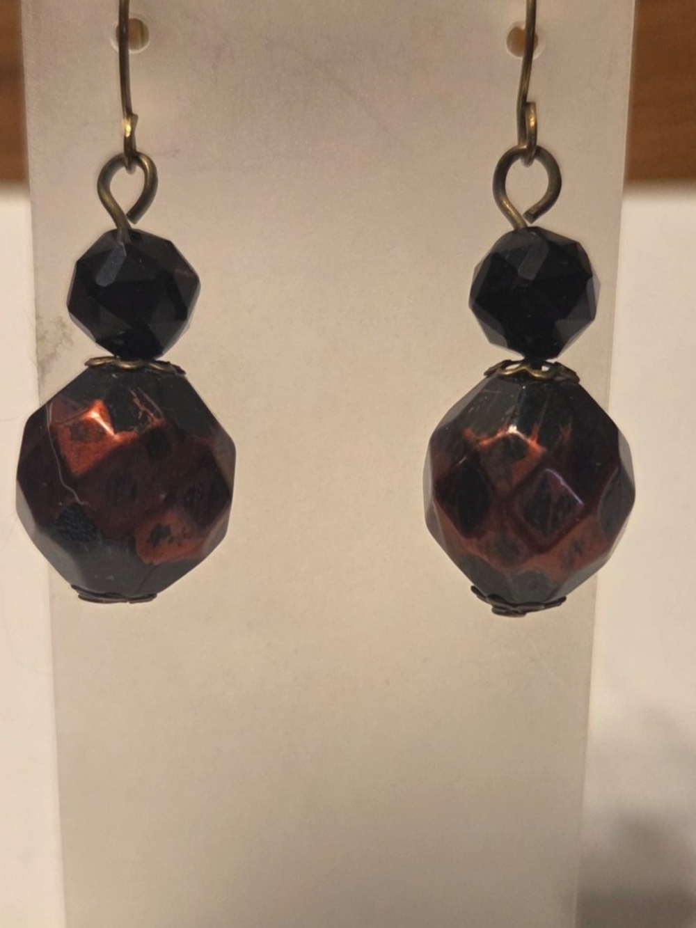 Handcrafted Black and Red Vintage Bead And Onyx Drop Earrings